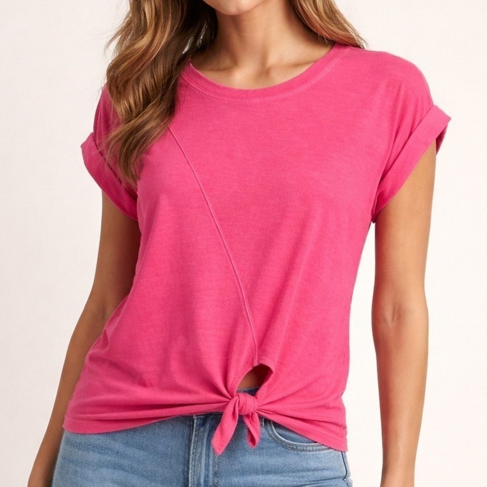 Anthropologie Pilcro Tie Front Top Small Pink Short Sleeve Casual Minimalist